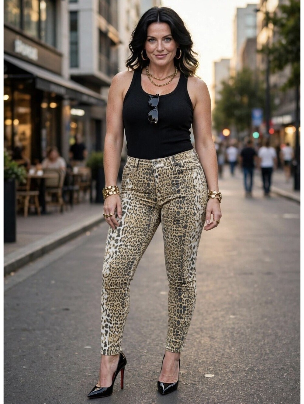 Seven7 Luxe Women’s Leopard Print Denim Stretch Pants  Retro Y2K Skinny Size 14